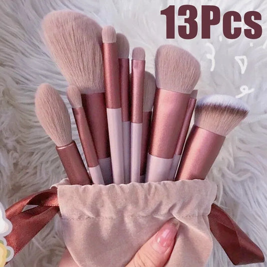 13-Piece Luxe Makeup Brush Set & Bag - Beauty Essentials